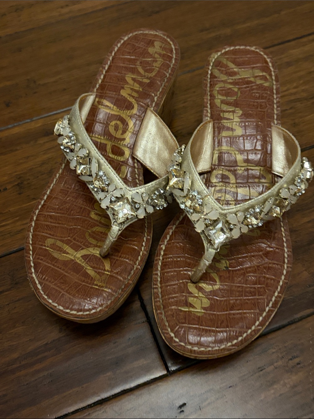 Sam Edelman Metallic Gold Jeweled Platform Flip Flops
